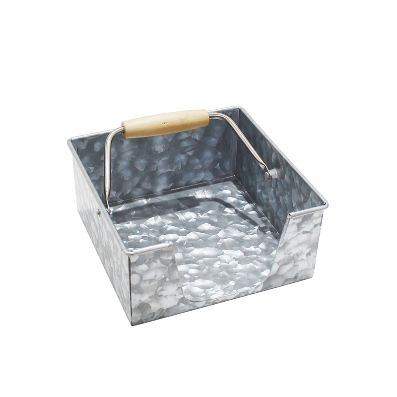 Galvanized metal napkin holder with woodle handle