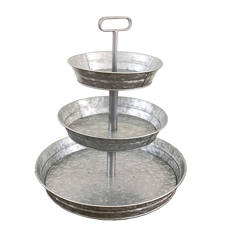 Farmhouse Style 3 Tier Galvanized Metal Stand Serving Tray 