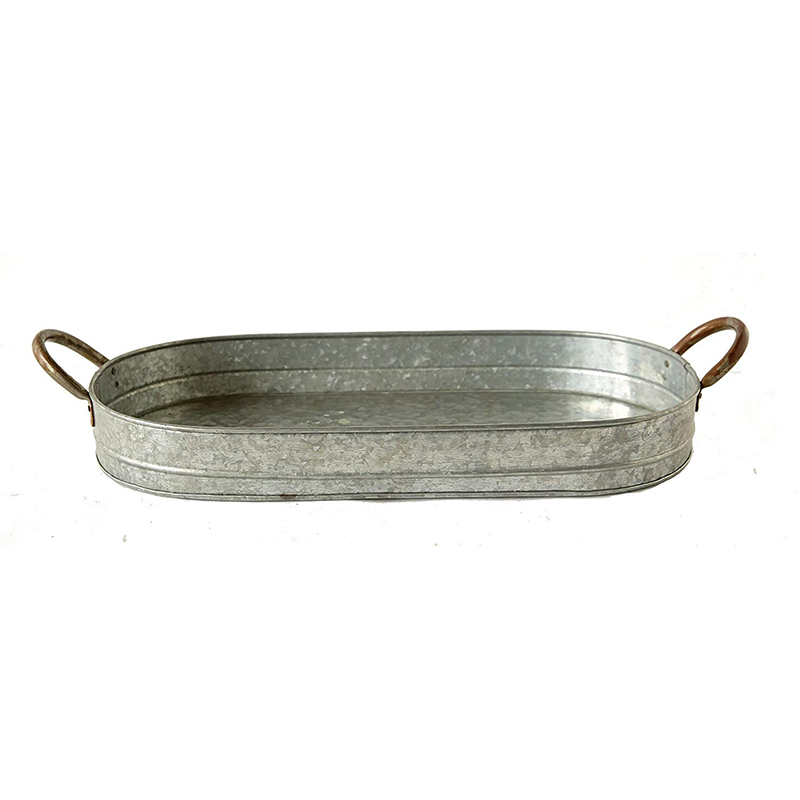 Country Style Galvanized Iron Tray with Ear Handles