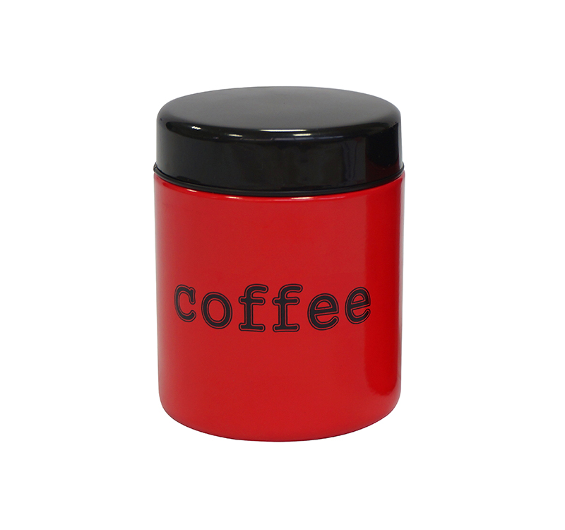 Red power coated with food grade metal coffee canister