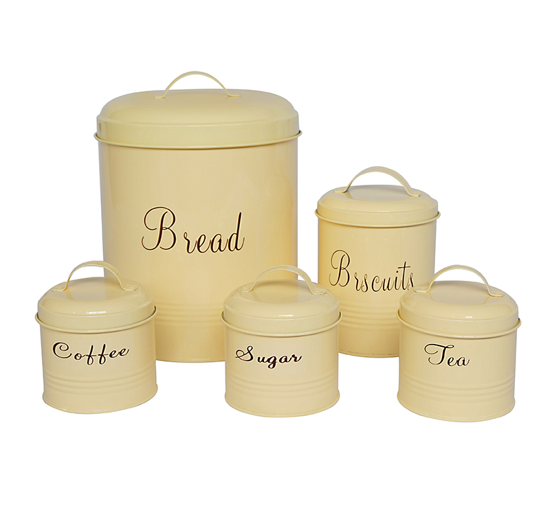Galvanized metal Vintage Set of 5 tea sugar coffee biscuit bread kitchen canisters
