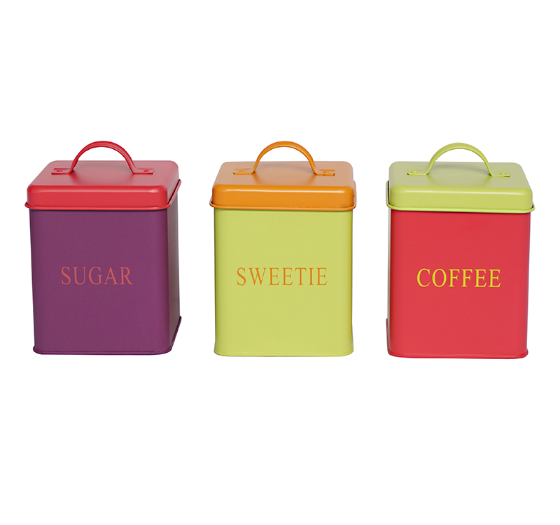 Square metal food storage vintage canisters tea coffee sugar sets