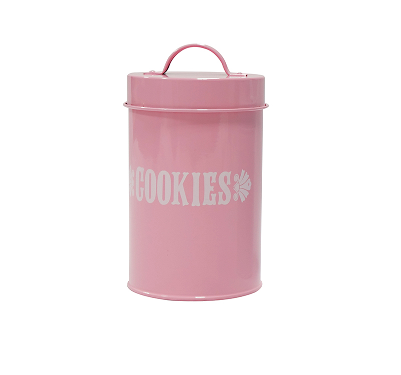 Pink round home kitchen use metal storage cookies container