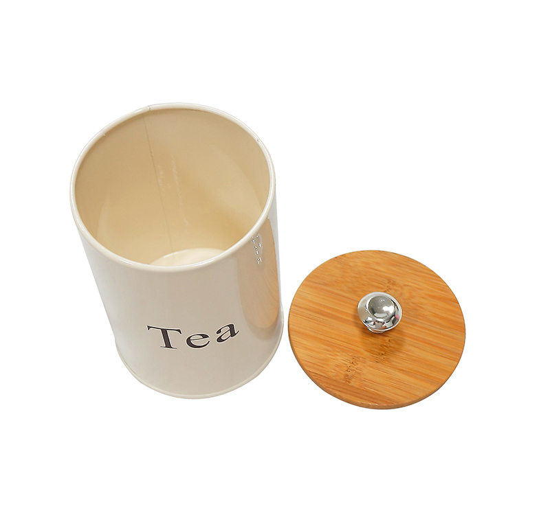 Galvanized metal tea white canisters with wood lid