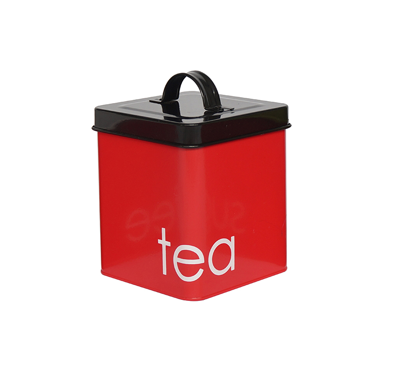 Metal square red farmhouse kitchen canisters for tea