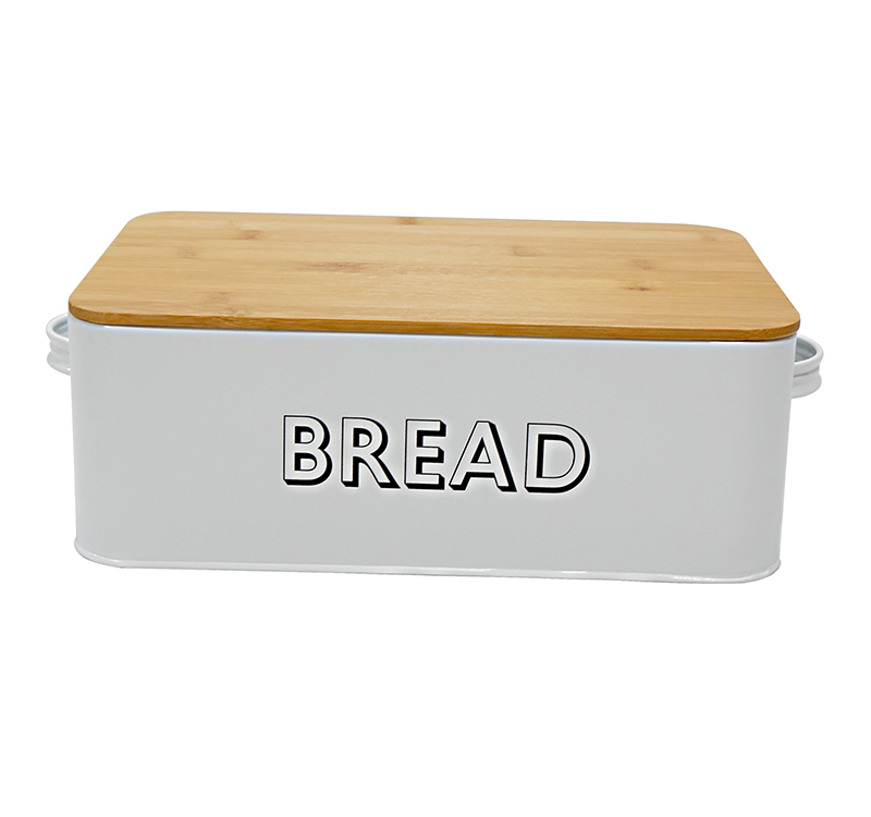 MIf garden brand hot sale metal white bread bin with wood lid