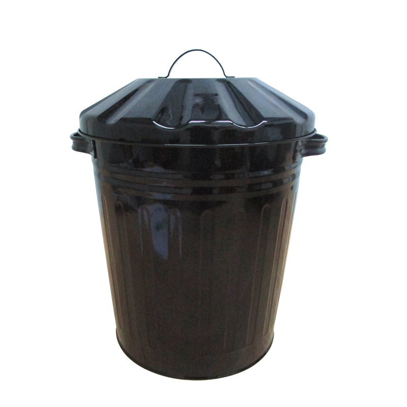 Black round 3 Gallon galvanized steel garbage can with lid