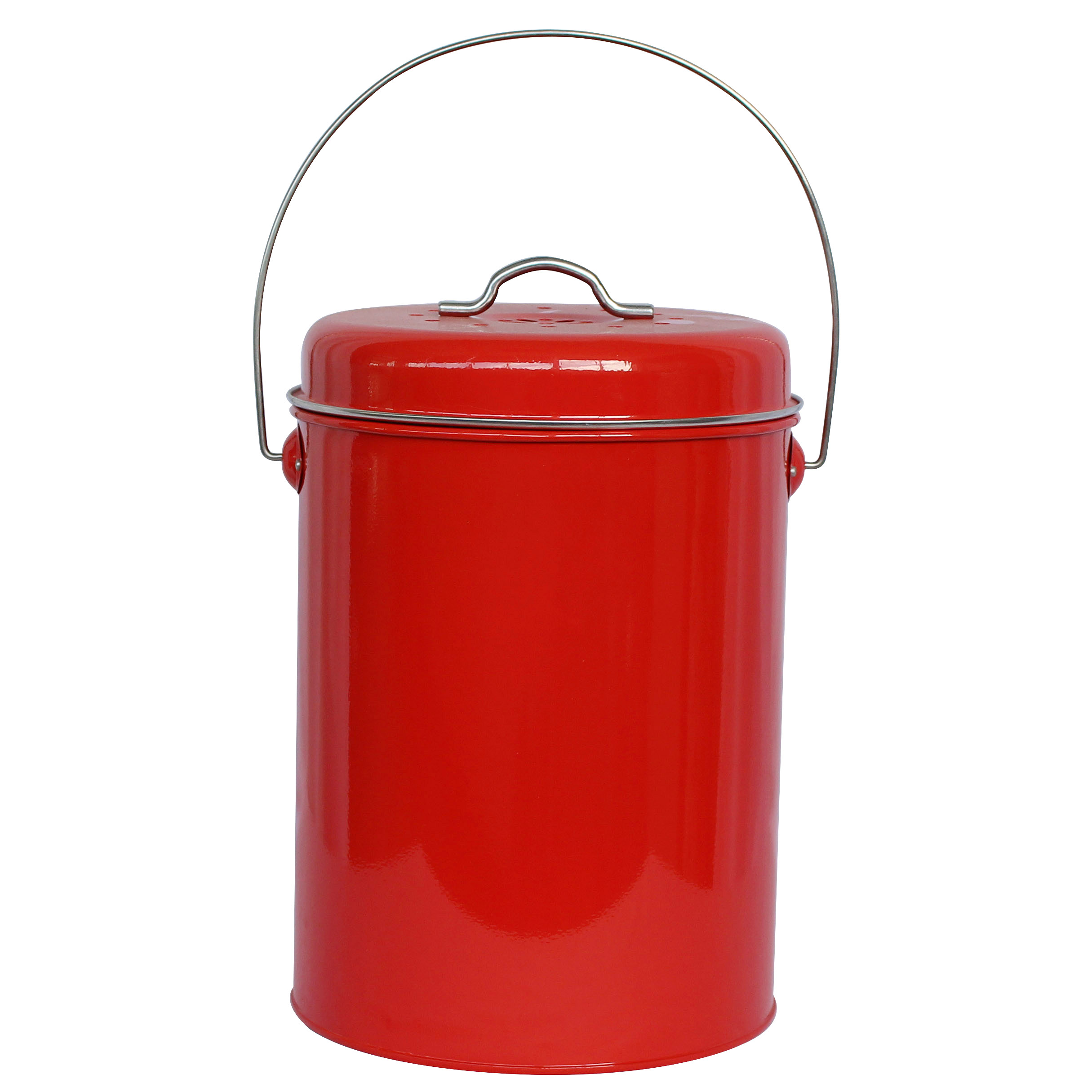 Red Metal Kitchen Countertop Compost Pail