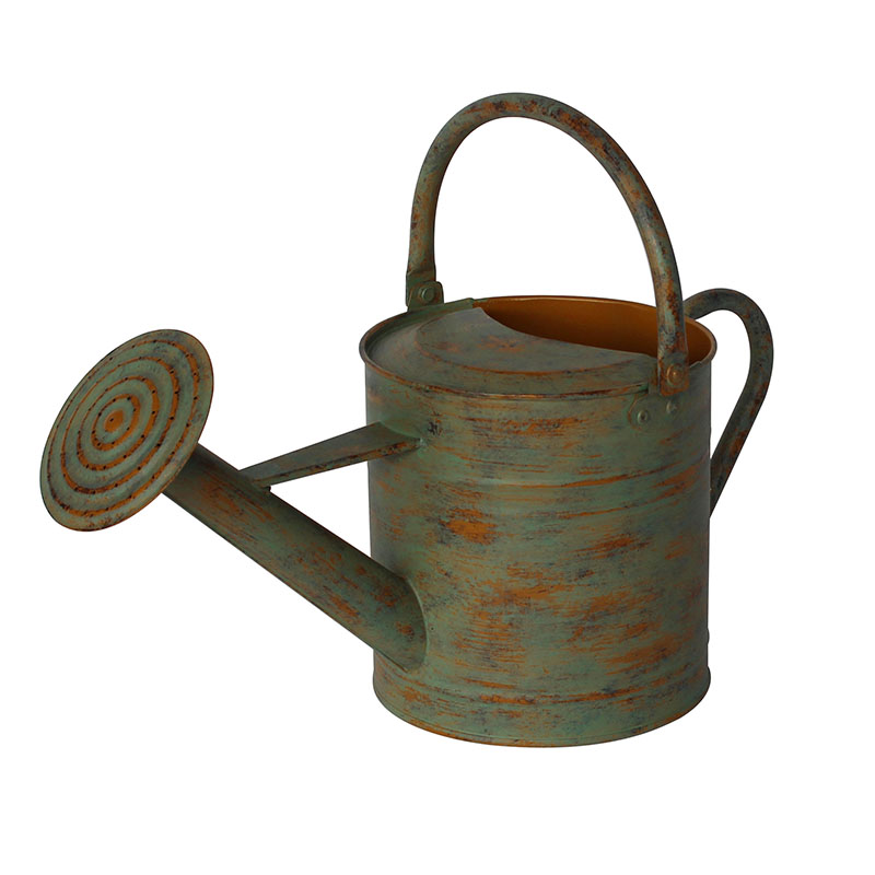 Antique Style Metal Old Finish Green & Gold Watering Can