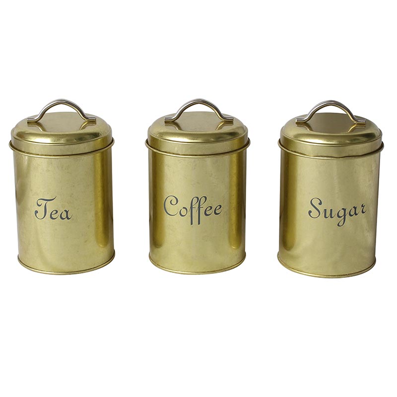 Metal copper finish food grade tea coffee and sugar canisters