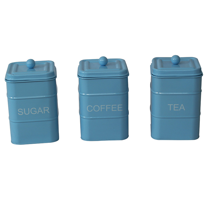 Galvanized metal set of 3 tea coffee sugar vintage kitchen canisters 