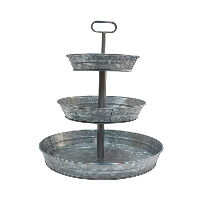 High quality galvanized Farmhouse Style Serving Tray 3-Tier Metal Tray With portable handle