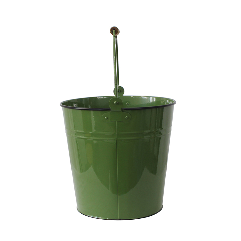 Dark green Metal pail bucket with handle