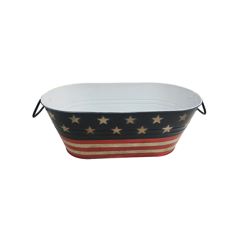  17 inches United States Flag Painted decoration Galvanized Metal Antique Beverage Tub For Beer Wine