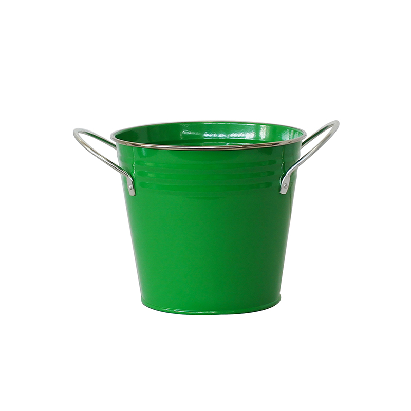 Custom Printed and color iron metal flower bucket With Fixed handle