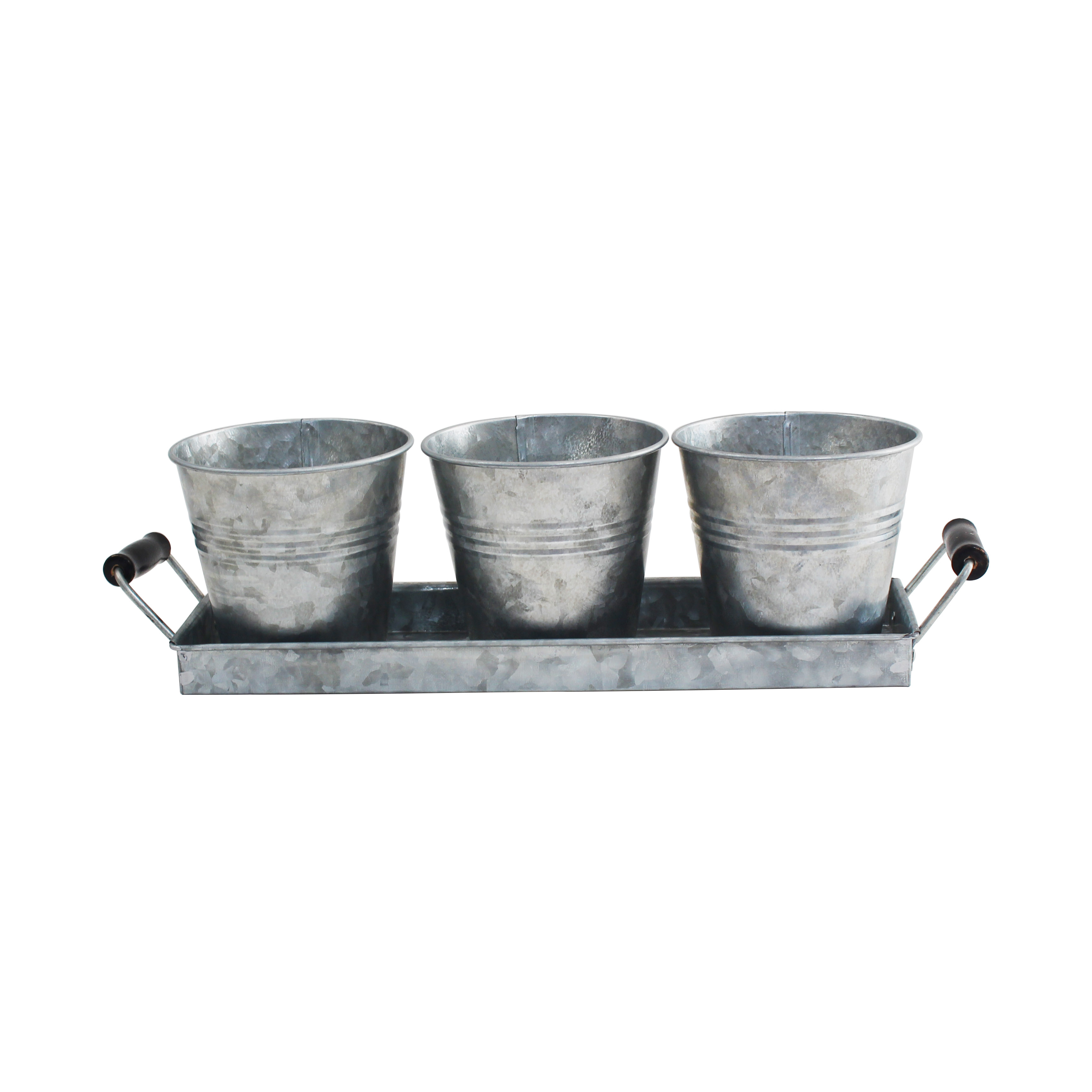 Set of 3 Galvanized Metal Windowsill Planters Herb Pots With Tray