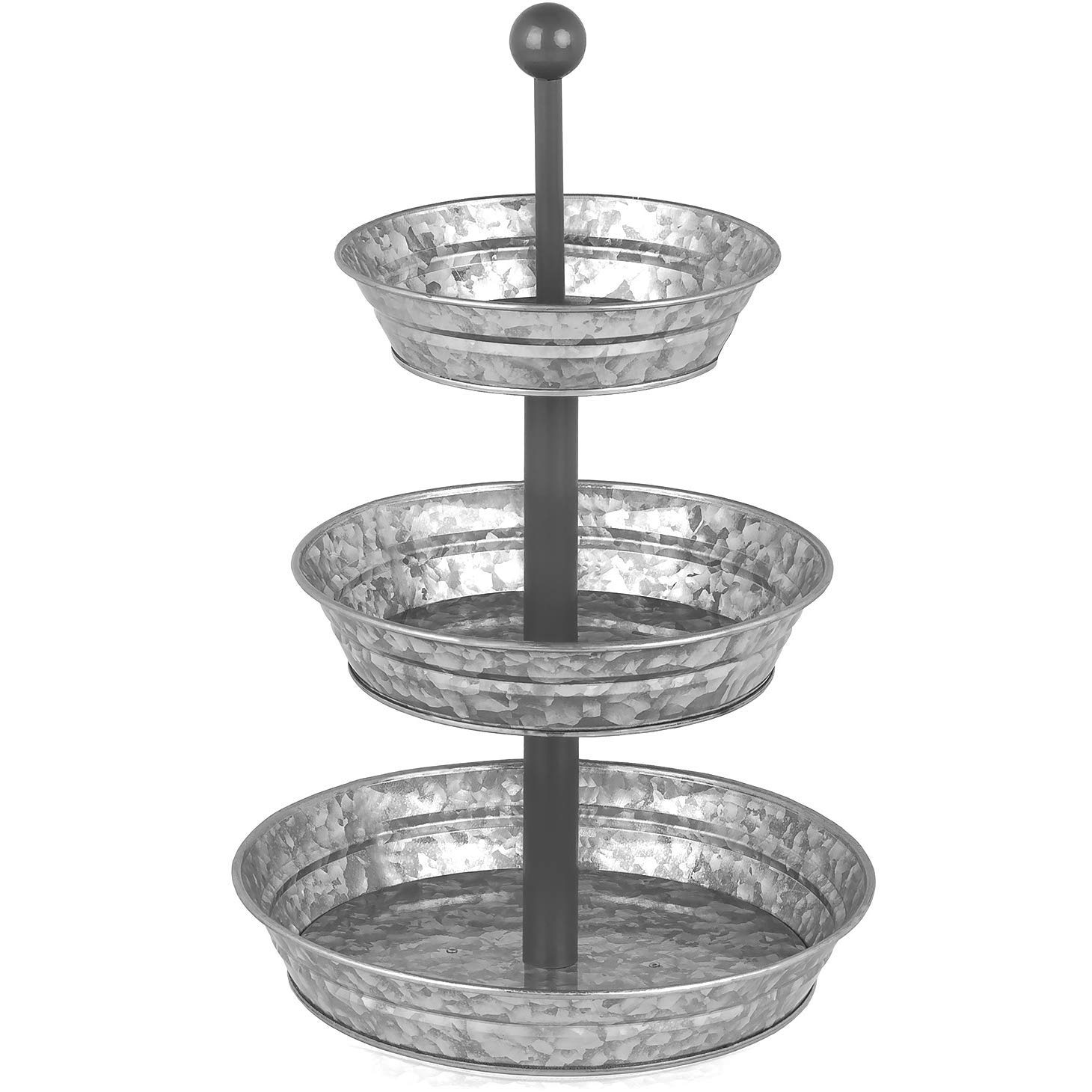 3 Tier Serving Tray - Galvanized, Rustic Metal Stand. Dessert, Cupcake, Fruit & Party Three Tiered Platter. Country Farmhouse Vintage Decor for the Kitchen, Home, Farm & Outdoor