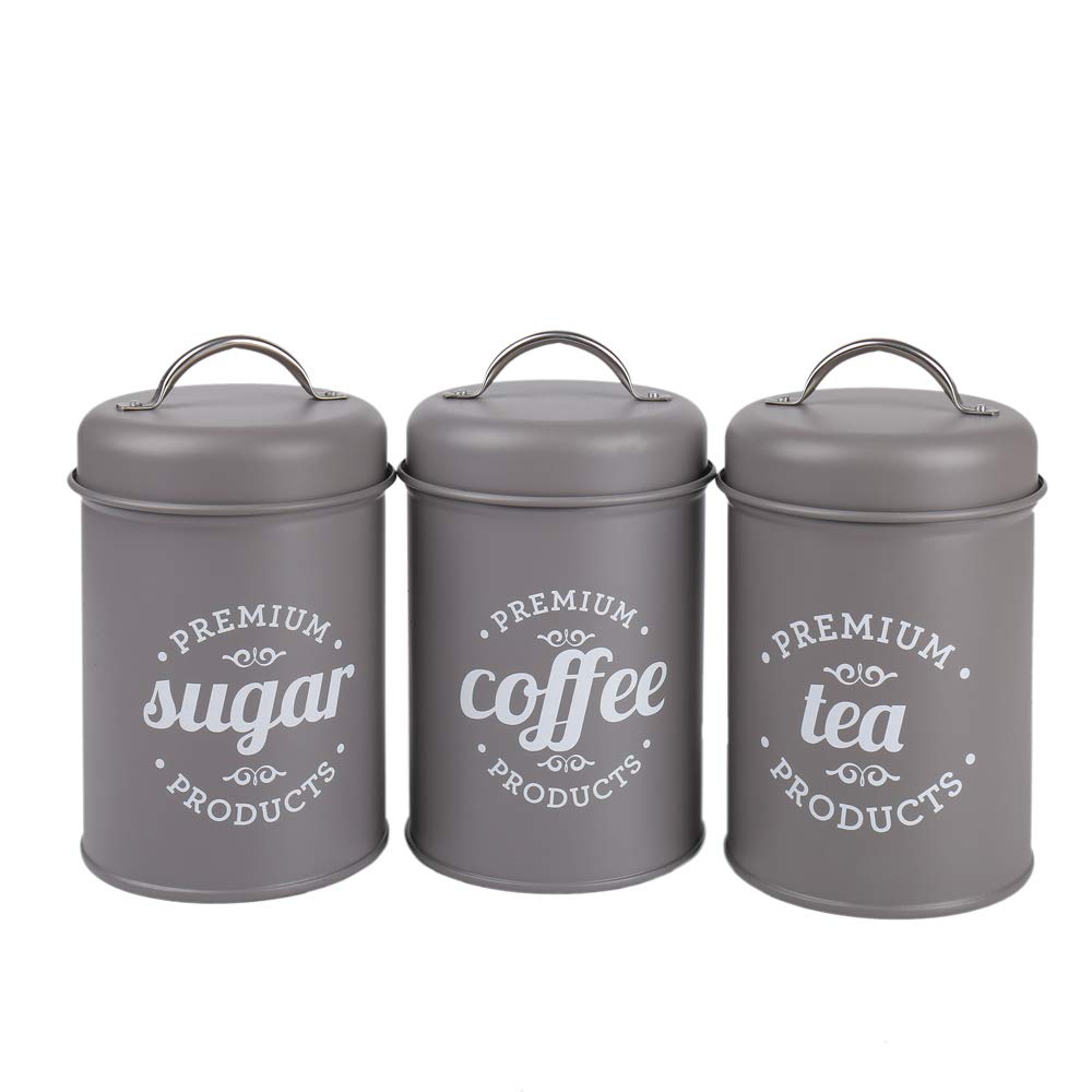 Hot Sale Set of 3 Metal Food Storage Tin Canister/Jar with Lid (light gray)