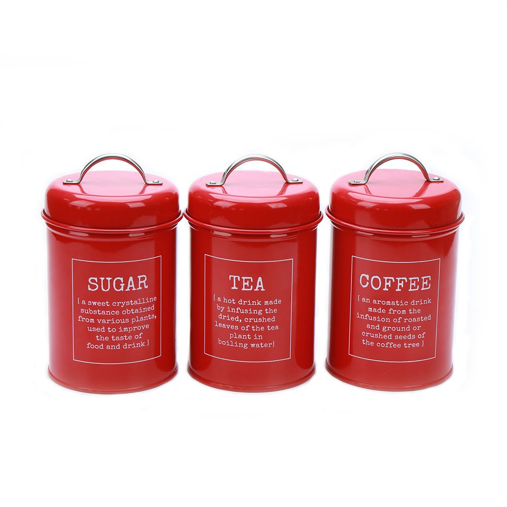 Kitchen Canister Set - 3-Piece Coffee, Sugar, and Tea Storage Container Jars with Lids, Kitchen Organizers, Red