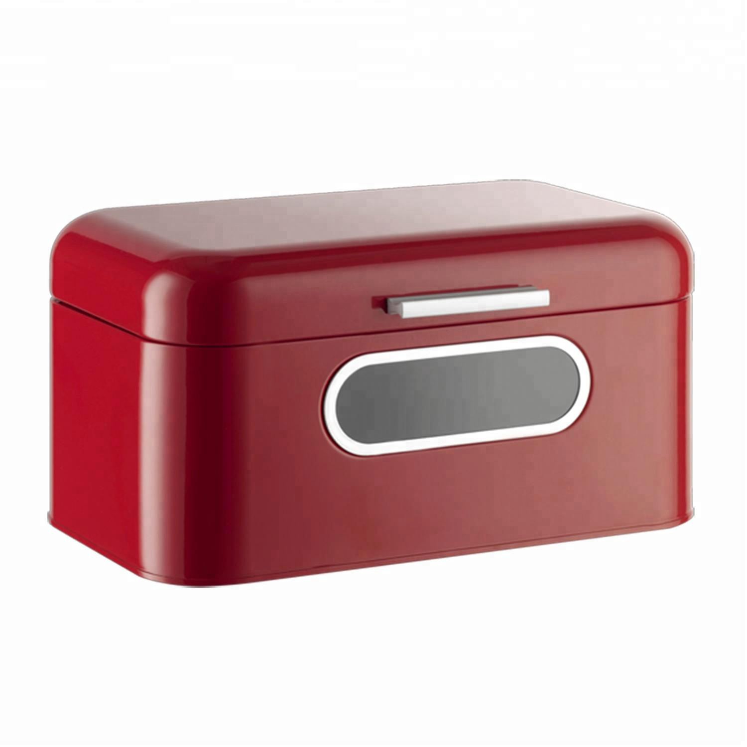 Kitchen Counter Bread Box   - Red Bread Bin, Retro Storage Container with Front Window, For Doughnuts, Pastries, Cookies