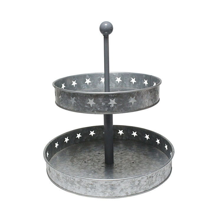 Galvanized Two Tiered Serving Stand 2 Tier Metal Tray Platter for Cake Dessert Sh