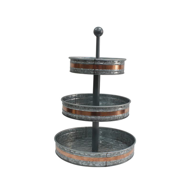 Outdoor Indoor Serveware Country Farmhouse Vintage Decor Rustic Galvanized Round Metal Stand 3 Tier Serving Tray