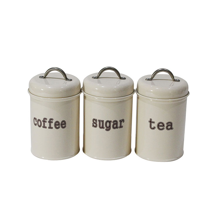 Set of Three Farmhouse Home Decor Style Galvanized Metal Tea Coffee Sugar Kitchen Container Canister 