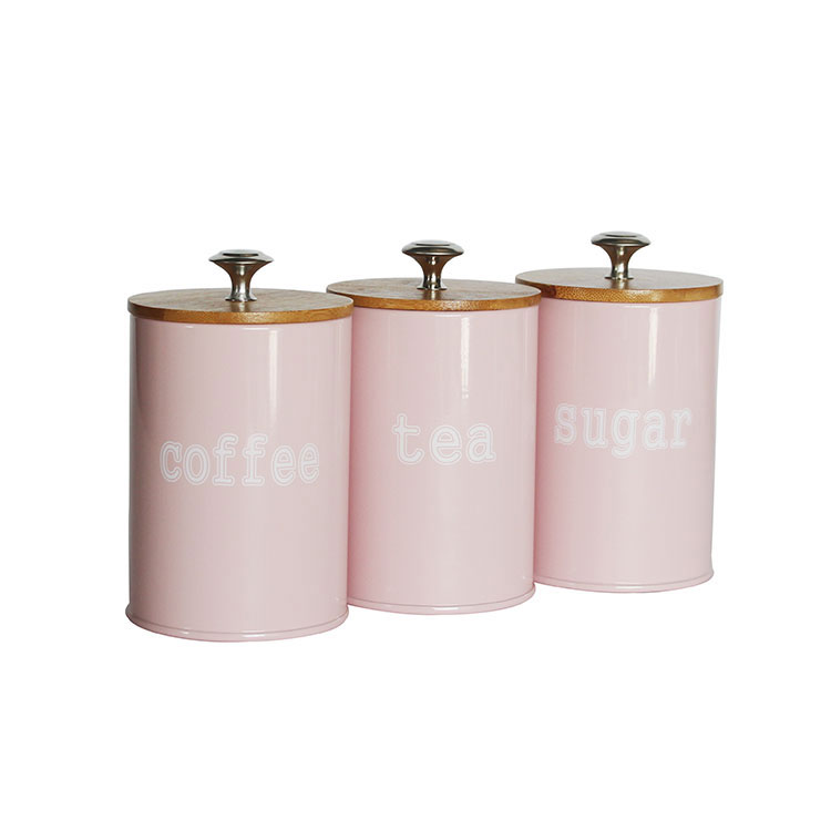Rustic Vintage Farmhouse Country Decor 3 Piece pink Metal tea coffee sugar Kitchen Canister sets 