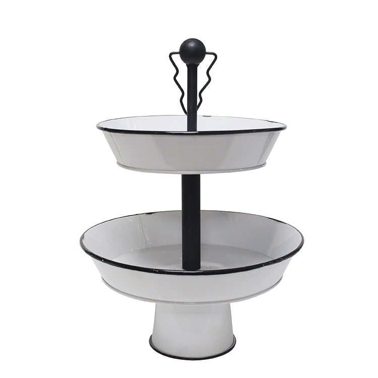 White Decorative Metal Oval Two Tier Tray stand for home kitchen party 