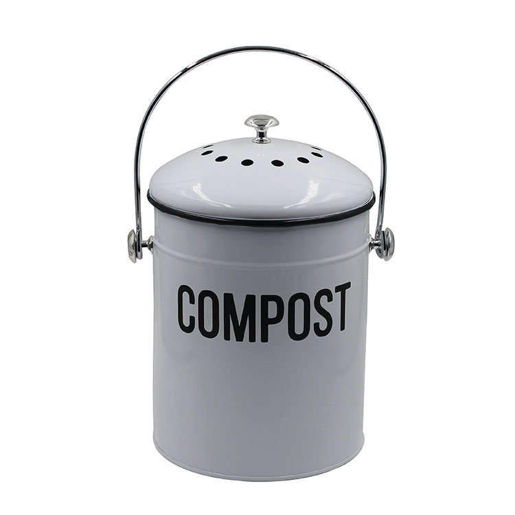 White Metal Steel 1.3 Gallon kitchen trash Bucket Container pail Compost Bin for Kitchen Countertop 