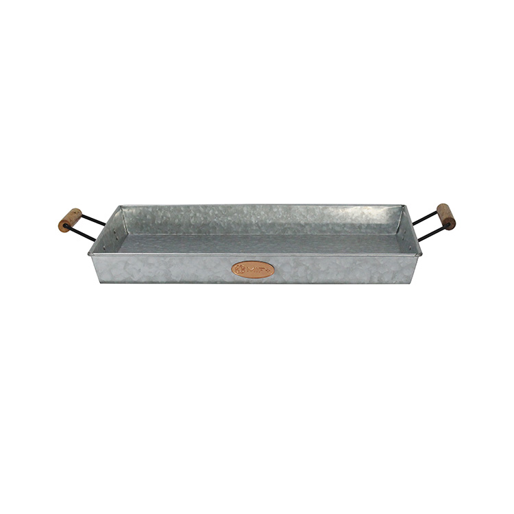 Galvanized Metal Serving Tray With wood handle
