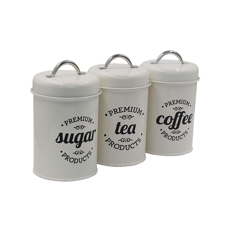 Cream Metal Rustic Farmhouse Country Decor Containers for Sugar Coffee Tea Storage 