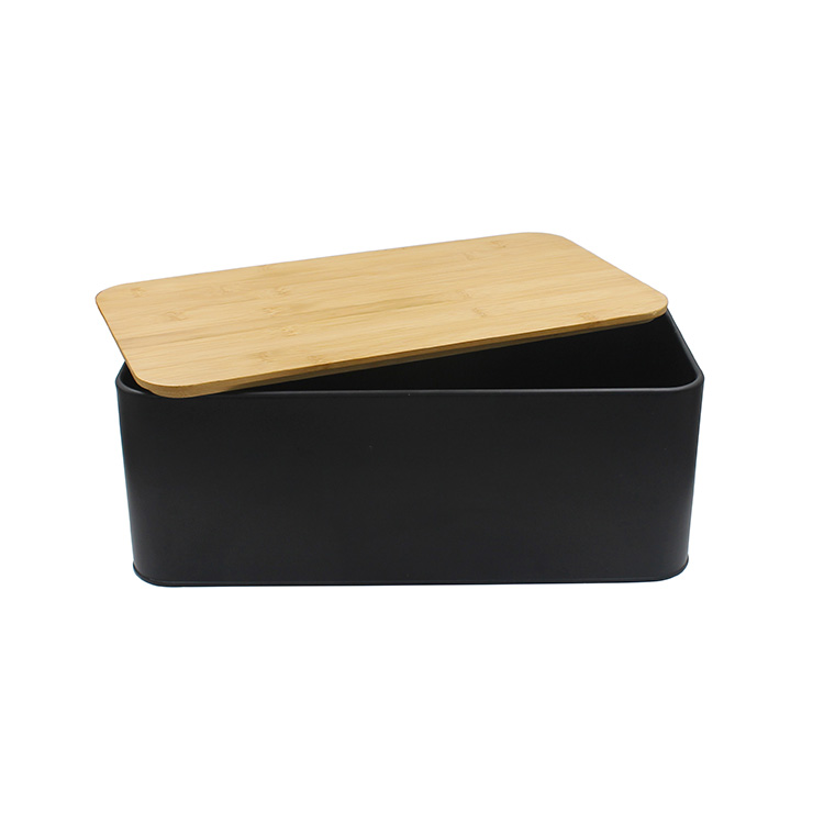 Countertop Metal Bread Bin Set with Wooden Chopping Board Top