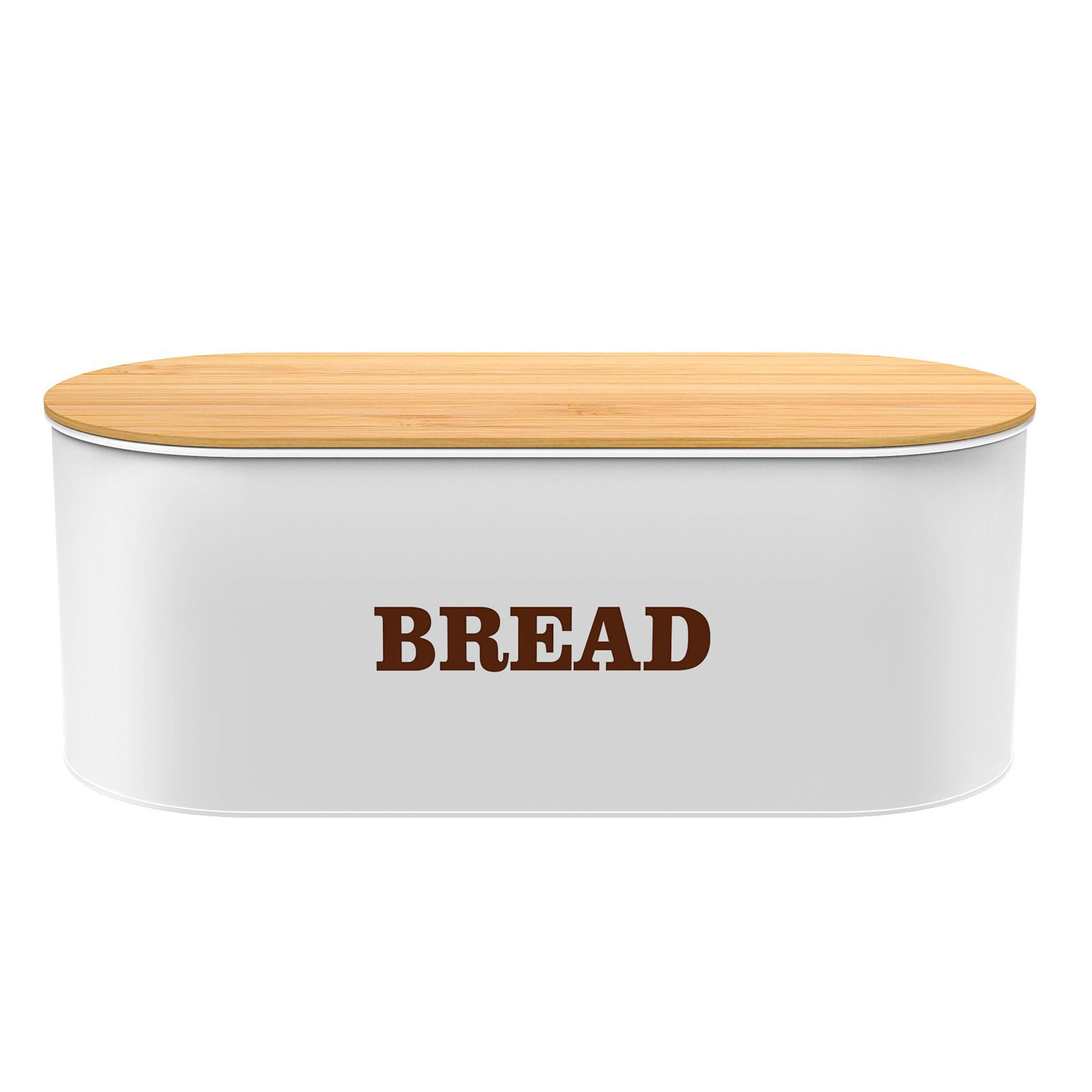 White Bread Storage Box Metal Storage Container Bread Box with Bamboo Lid for Home Kitchen