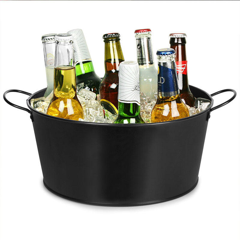 Metal Party Time Drinks Beverage Tub Portable Round Cooler Ice Bucket for Beer Wine Ice and Drinks