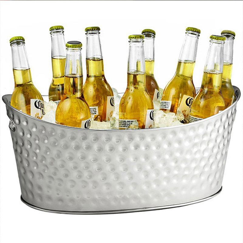 Stainless Steel Dimpled Oval Beverage Tub Metal Ice and Drink Bucket Drink Chiller for Parties