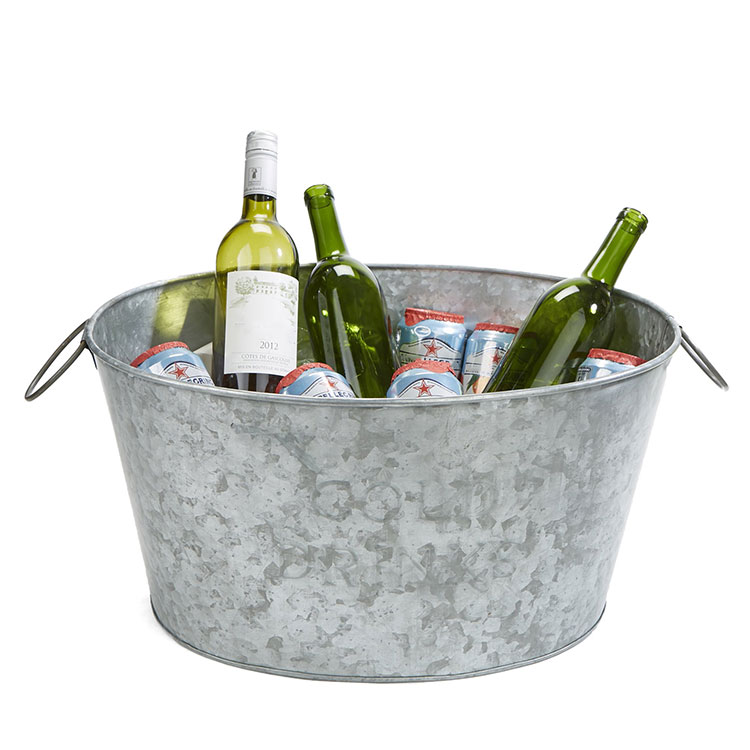 Large Oval Galvanized Steel Wine Beer Bottle Ice Bucket Beverage Tub with Handles