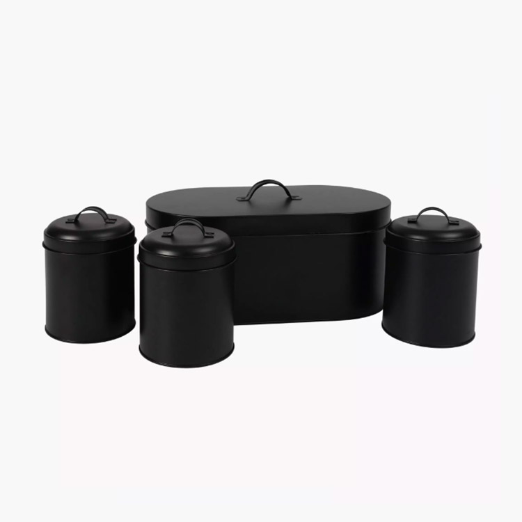 Bread Box and Canister Set for Kitchen Countertop Metal Bread Bin Sugar Tea Coffee Storage Canister with Lid