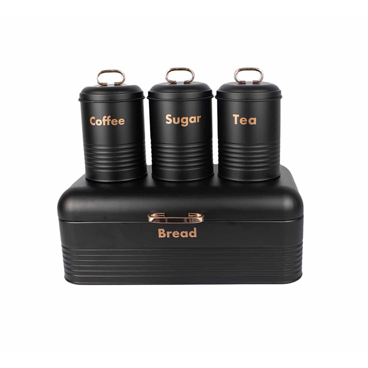 Vintage Bread Bin Metal Bread Box with Sugar Tea Coffee Canister Set for Kitchen Countertop