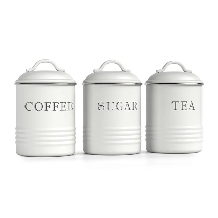 Metal Country Rustic Farmhouse Decorative Nesting 3 Piece Coffee Tea Sugar Set Canister Sets for Kitchen Counter