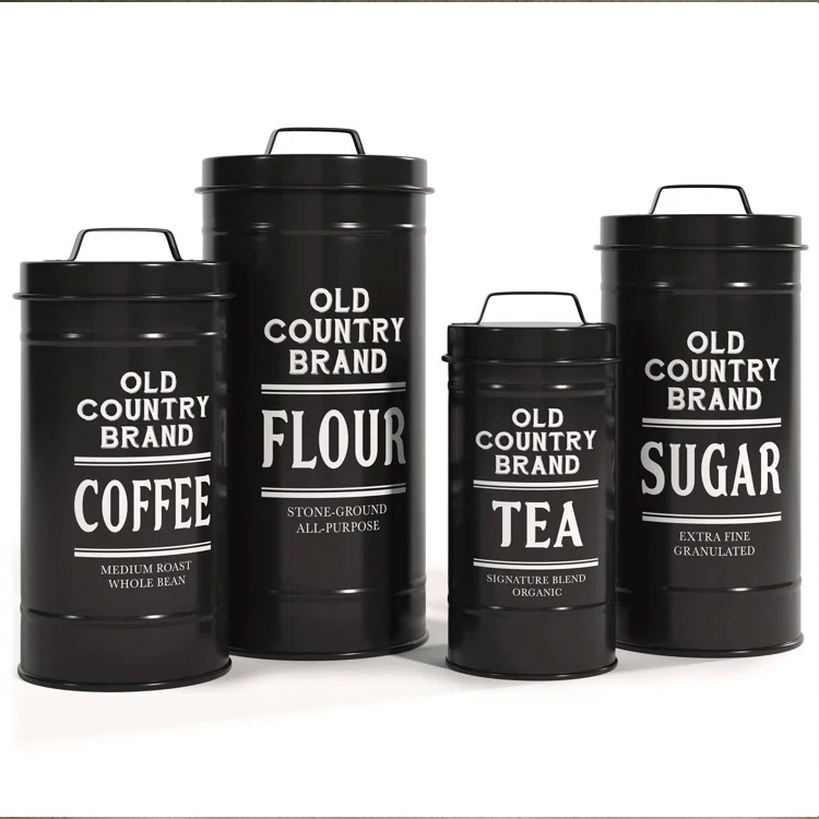 Old Country 4 Piece Flour Sugar Coffee Tea Airtight Food Storage Metal Kitchen Canister Set for Countertop