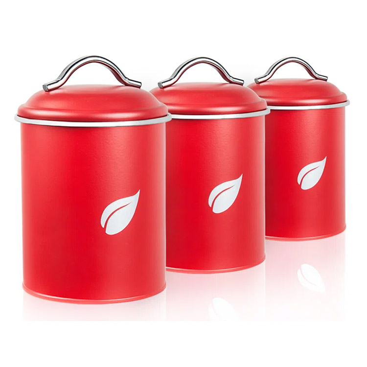 Farmhouse Decor Coffee Tea Sugar Flour Metal Tin Jars Food Storage Container Set Kitchen Canister Set