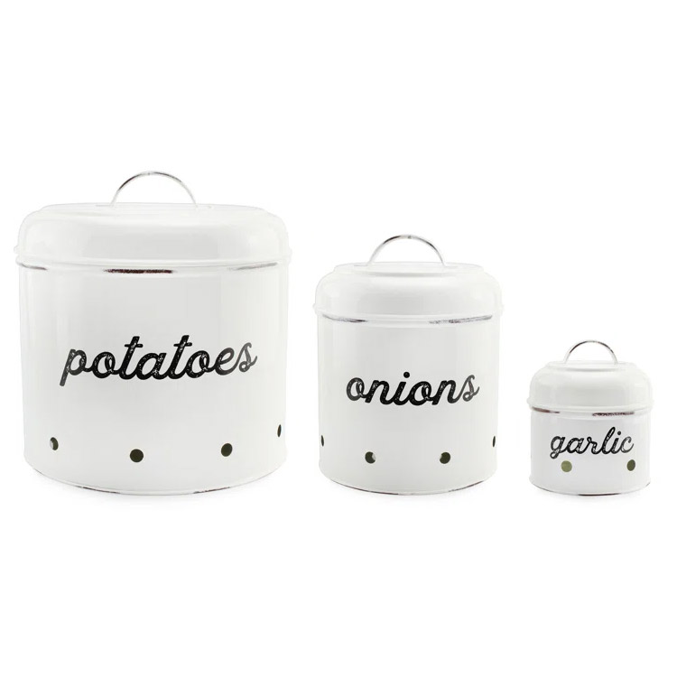 Metal 3 Piece Kitchen Canister Set Potato Onion Garlic Storage Bin Keeper Storage Container For Counter