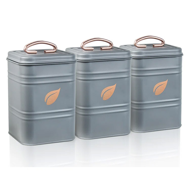 Farmhouse Grey Kitchen Canisters Set Metal Sugar Flour Coffee Cookie Tea Storage Jar Sets Food Storage Containers