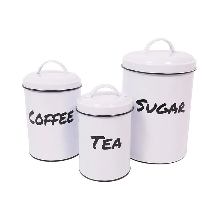 Airtight Countertop 3 Piece Sugar Coffee and Tea Metal Container Storage Jar Kitchen Canister Set