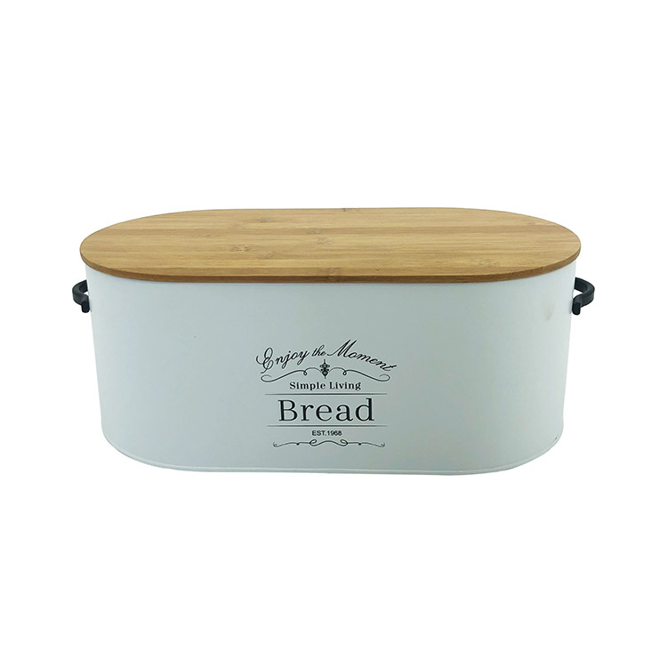 Matte White Oval Metal Bread Box With Bamboo Cutting Board Lid Bread Storage Container For Kitchen Countertop
