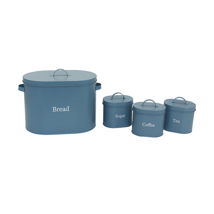 Set of 4 Bread Box and Canister Set for Kitchen Countertop Metal Bread Bin Sugar Tea Coffee Storage Canister with Lid
