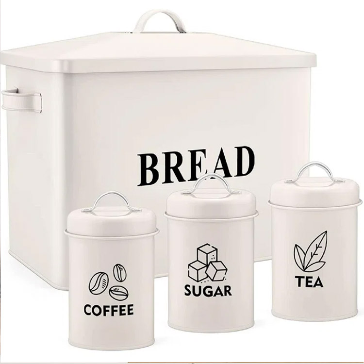 Food Storage Container Holder Bin Sugar Tea Coffee Tin Bread Box And Canisters Set Bread Bin Sugar Tea Coffee Storage Canister