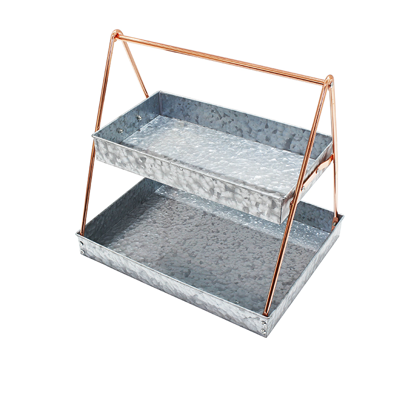 Rectangle metal 2 tier serving tray with copper rack