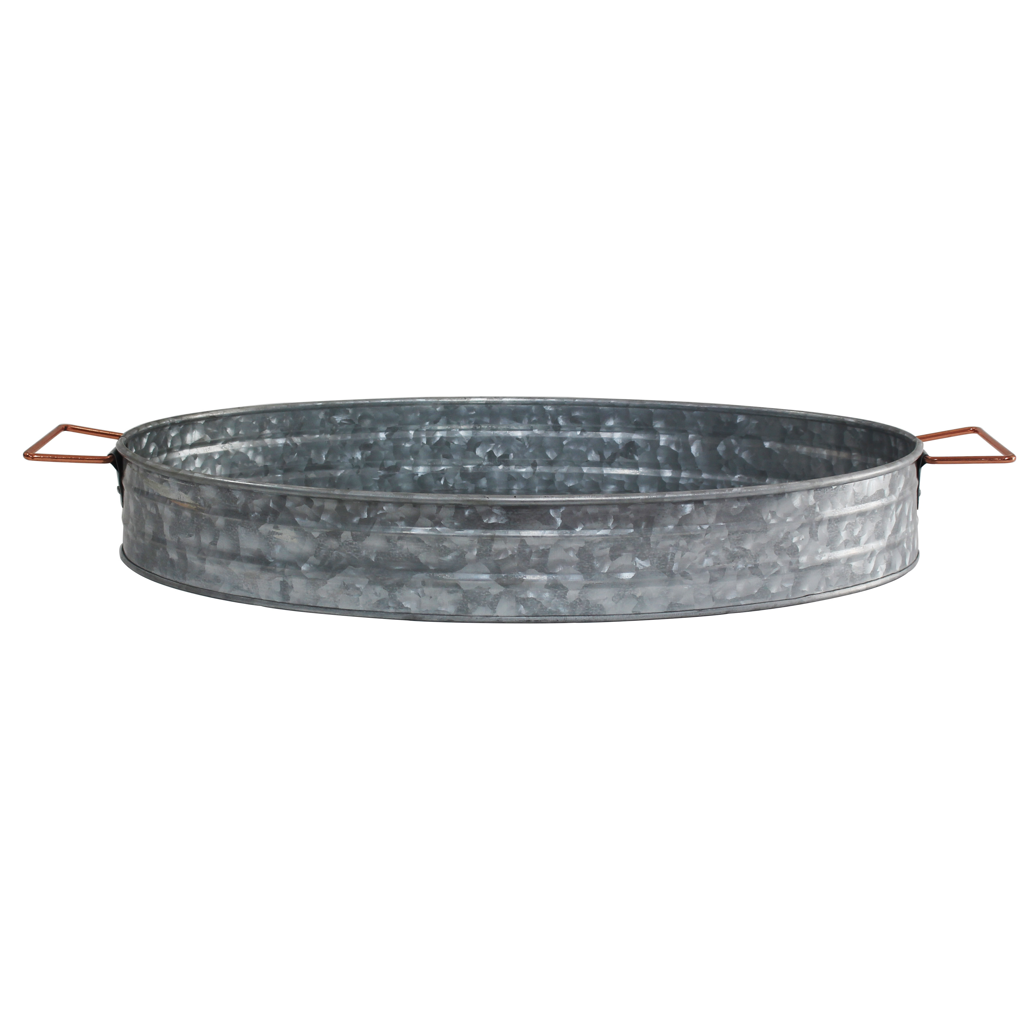 Round Galvanized Metal Serving Tray with Metal Handles